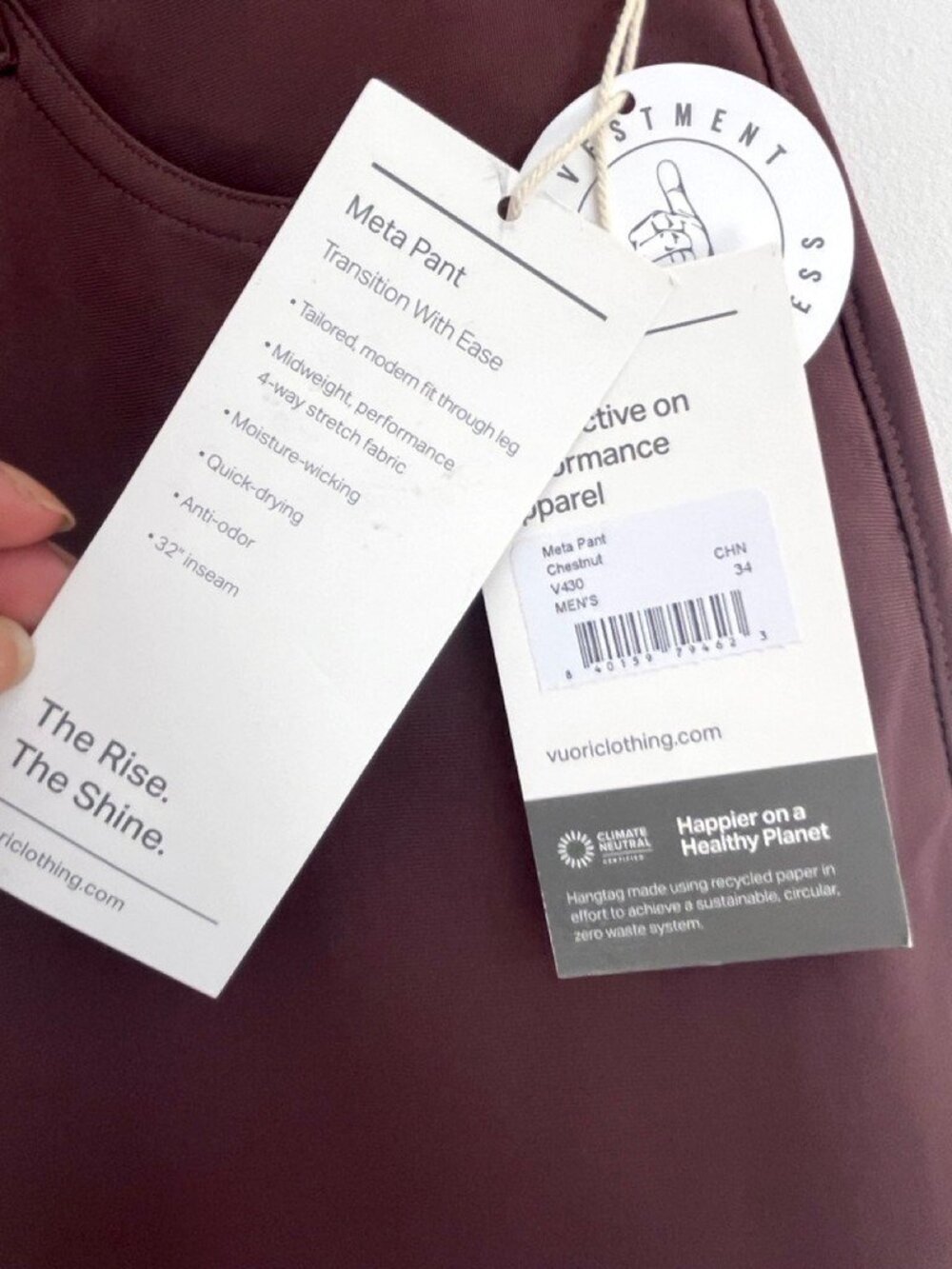 Vuori Meta Pant Men 34x32 Chestnut NWT - Picture 2 of 9